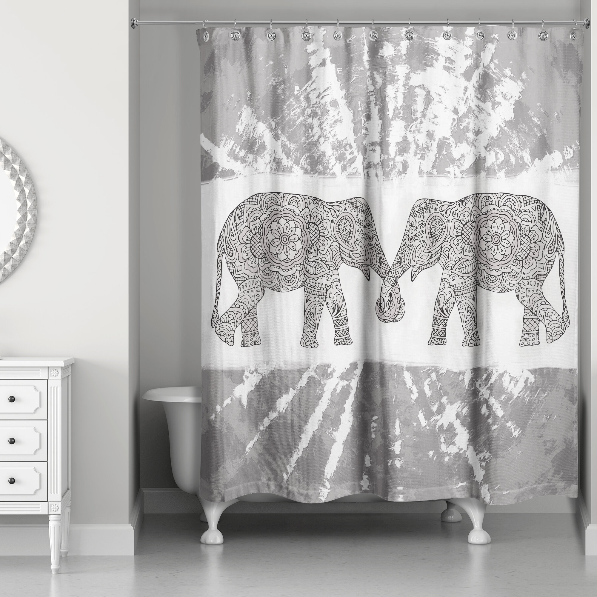 Bungalow Rose Soft Blue Boho Elephants Shower Curtain Wayfair Canada